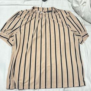 Pink & Black Striped High Neck Blouse